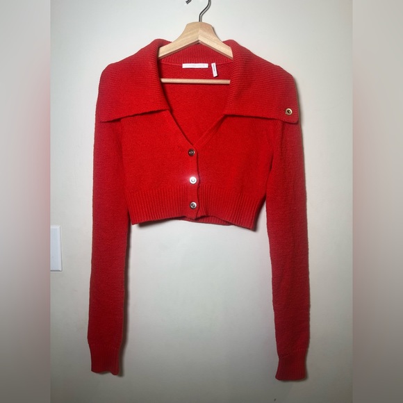 Helmut Lang Cropped Red Sweater - Picture 2 of 4